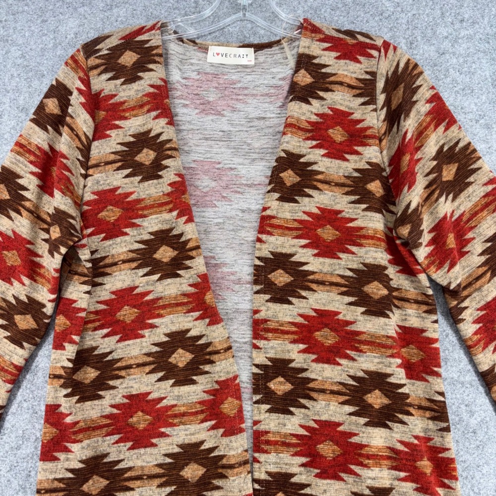Lovecrazy Women Southwestern Geometric Duster Cardigan Red Brown Large Made USA
